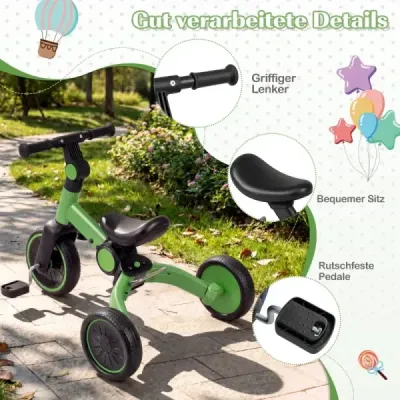 5-in-1 biciclete pentru copii biciclete de echilibru pentru copii cu pedale reglabile ghidon verde