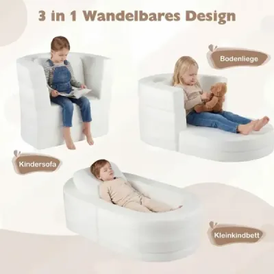 3-in-1 copii canapea pat pliabil cu burete moale de umplere și confortabil bej pernă