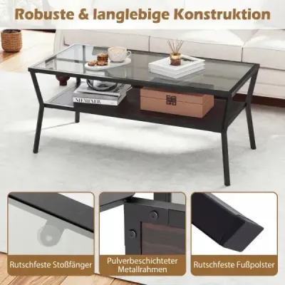 Tabel canapea rectangulară cu placă de sticlă temperată și geometrie Tablă de sticlă modernă cadru metalic