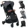 Cărucior pliabil cu protecție pentru ploaie &amp; backrest reglabile &amp; picioare de călătorie buggy gri