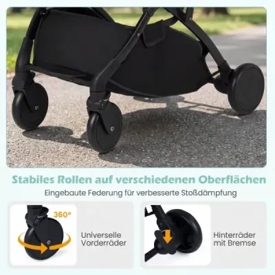 Cărucior pliabil cu protecție pentru ploaie & backrest reglabile & picioare de călătorie buggy gri