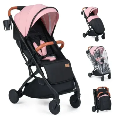 Cărucior pliabil cu protecție ploaie & backrest reglabil & picioare de călătorie buggy roz