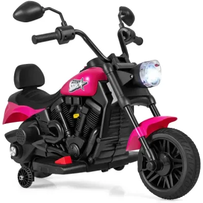 6V Copii Motociclete Chopper Motocicleta cu muzica Spotlight Pedala de picior și 2 roți de sprijin Roz