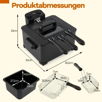 Fritiere 1700W Fritierpot electric 5L cu 1 mare si 2 cosuri mici Negru