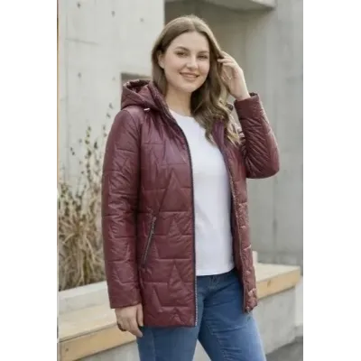 Jacheta subţire cu glugă plus mărime Goodlookin burgundy (B8576-27)