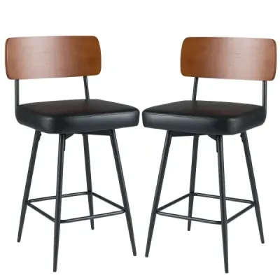 2 set bar scaun rotativ scaun bar industriale cu backrest căptușit pătrat negru