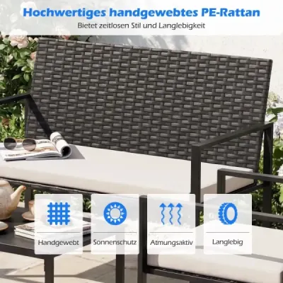 4 piese Outdoor Rattan scaune & Loveseat cu temperat de sticlă canapea de masă bej