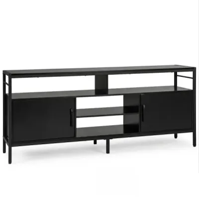 TV dulap Lowboard pentru 65" TV cu 2 dulapuri 4 rafturi deschise Negru