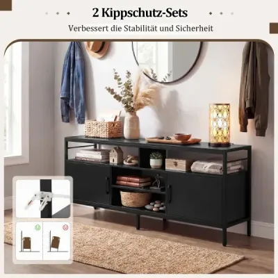 TV dulap Lowboard pentru 65" TV cu 2 dulapuri 4 rafturi deschise Negru