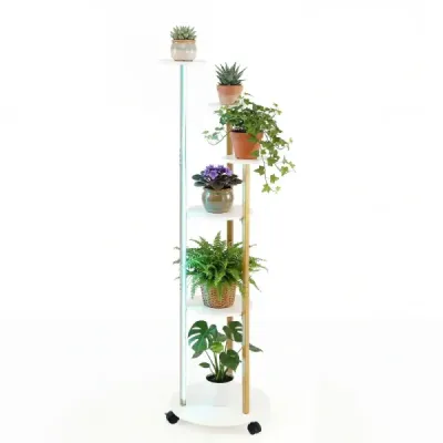 Stand de plante 6 etape cu LED 16 culori telecomanda rollable alb + aur
