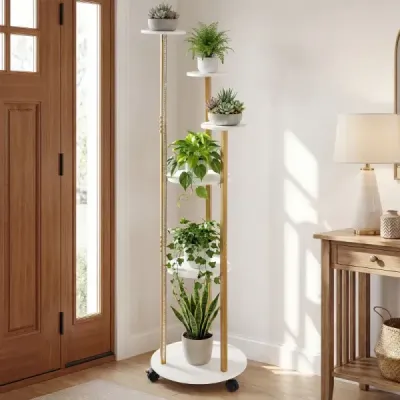 Stand de plante 6 etape cu LED 16 culori telecomanda rollable alb + aur