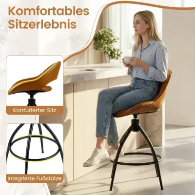 2 Set Rotary Bar Stool cu curbed backrest & Footrest Tresen Stool