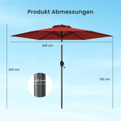Parasol cu manivelă & 6 coaste Side by 35° Umbrela Kinkable Market Roșu