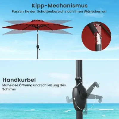 Parasol cu manivelă & 6 coaste Side by 35° Umbrela Kinkable Market Roșu