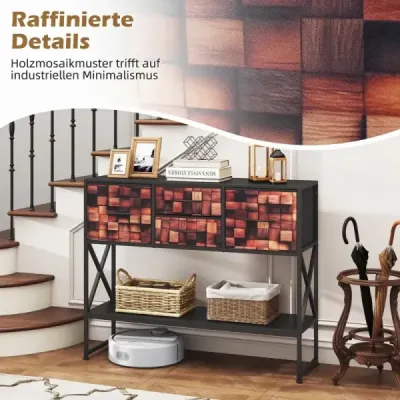 Tabel consolă Cu 4 sertare tesatura raft cadru metalic lemn mozaic model cafea & negru