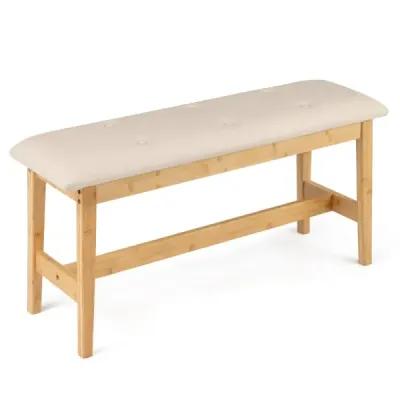 100 cm Bambus capitonat Banca pantofi sintetic din piele Bench pentru dormitor sala de mese sala de bej