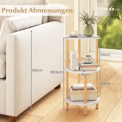 2nd set side table 3 floor round out bambus noapte masa canapea pentru living Dormitor Alb + Natura