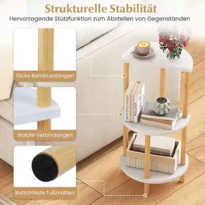 2nd set side table 3 floor round out bambus noapte masa canapea pentru living Dormitor Alb + Natura