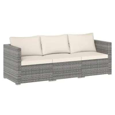 3 piese canapea de grădină set lounge canapea 3 scaune din PE Rattan Modular canapea cu pernă moale White