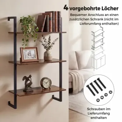 3 Stuffed Wall Rack cu cadru metalic Smooth Kitchen Rack Depozit Brown