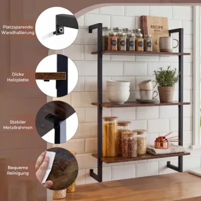 3 Stuffed Wall Rack cu cadru metalic Smooth Kitchen Rack Depozit Brown