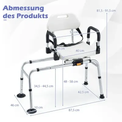 Duş rotibil Stool Slidable Duş Bench cu mâner de siguranţă Curea alb