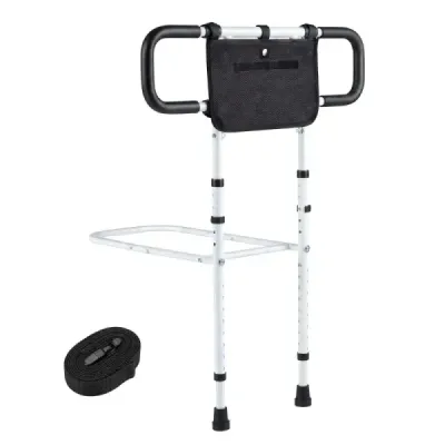 Ecran de pat pliabil pentru seniori, mâner de pat cu sac de depozitare detașabil alb