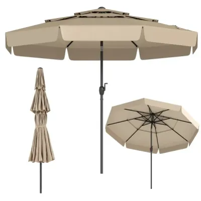 umbrelă de 300 cm neigible pe piață în aer liber cu acoperiș de ventilație în 3 etape Bej