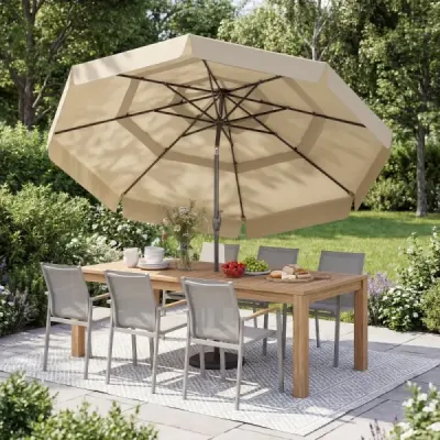 umbrelă de 300 cm neigible pe piață în aer liber cu acoperiș de ventilație în 3 etape Bej