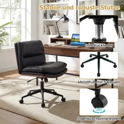 Schneidersitz Scaun cu roluri Scaun de birou căptușit fără brațe Scaun Lathe Negru