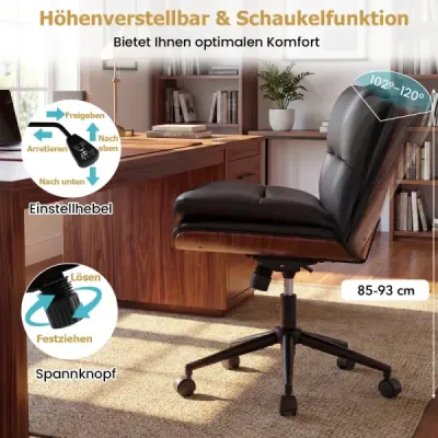 Schneidersitz Scaun cu roluri Scaun de birou căptușit fără brațe Scaun Lathe Negru