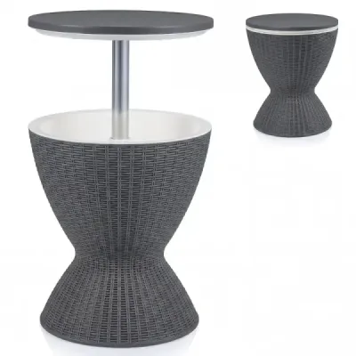 3 în 1 Cool Bar 30L Outdoor Beer & Wine Cooler în Rattanoptik Înălțime reglabilă Side Table gri