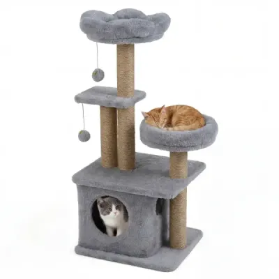 96cm Scratch Flori Platforma Cat Peştera Pat 2 Bladelspiele Scratches Multi-storey Cat turn gri
