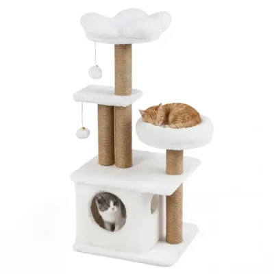 96cm Scratch Flori Platforma Cat Peştera Pat 2 Bladelspiele Scratches Multi-storey Cat turn Bej