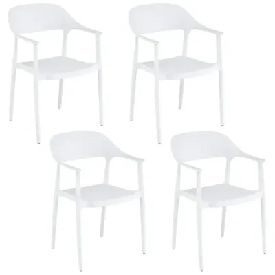 4 Set dining scaun din material plastic rezistent la vreme Armrest suport 150 kg Încărcat interior în aer liber alb