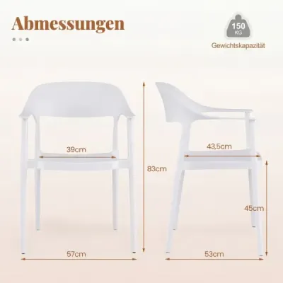 4 Set dining scaun din material plastic rezistent la vreme Armrest suport 150 kg Încărcat interior în aer liber alb