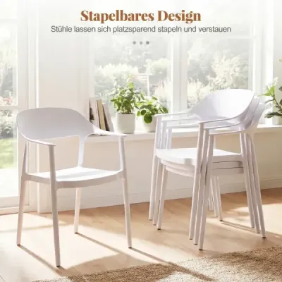 4 Set dining scaun din material plastic rezistent la vreme Armrest suport 150 kg Încărcat interior în aer liber alb