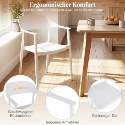 4 Set dining scaun din material plastic rezistent la vreme Armrest suport 150 kg Încărcat interior în aer liber alb