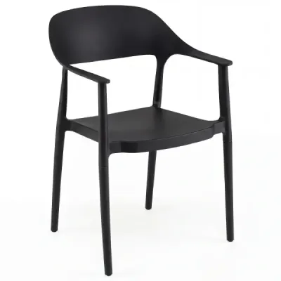 Dining scaun din plastic rezistent la vreme Stackable Armrest 150 kg Încărcat interior negru