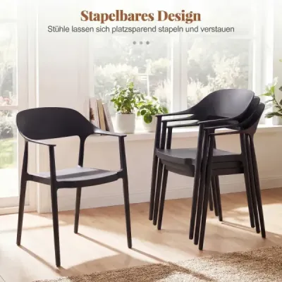 Dining scaun din plastic rezistent la vreme Stackable Armrest 150 kg Încărcat interior negru