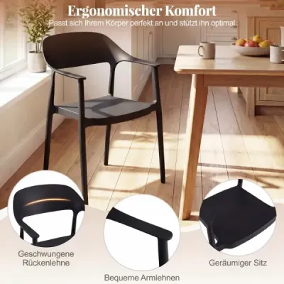 Dining scaun din plastic rezistent la vreme Stackable Armrest 150 kg Încărcat interior negru