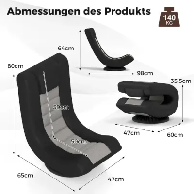 360° Armscaun pentru jocuri reglabil cu podea pliabila Canapeaua Lendrest Indoor Grey Black