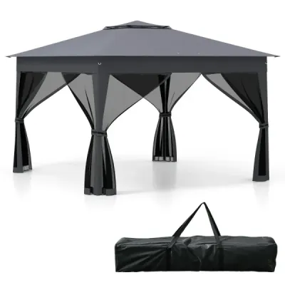 337x337cm Pop Up Acoperiș dublu Roof Mesh net transportă sac ventilat Construcţii simple în aer liber gri