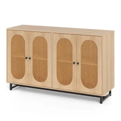 dulap bucătărie PE Rattan Doors Rafturi reglabile Wood 108x38x81cm Sideboard Pentru sala de mese Living Bucătărie Natura
