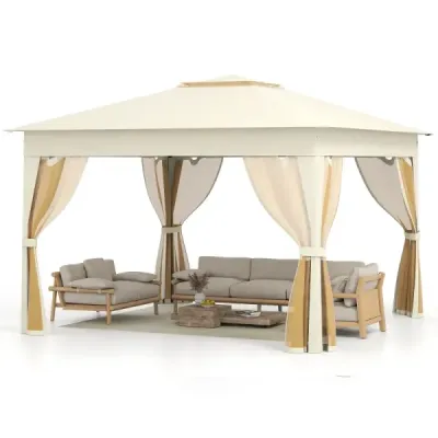 337x337cm Pop-up Acoperiș dublu Mesh net transport sac ventilat Construcţie simplă în aer liber bej