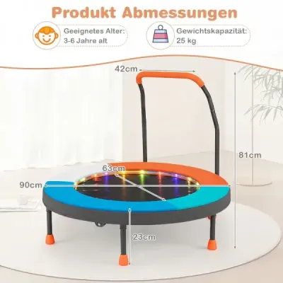 90cm Mini Trampolină Cu lumini mâner spuma pliabil pentru copii mici portocaliu + albastru