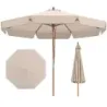 300 cm umbrelă de piață zimțat parasolar cu umbrelă de grădină mecanism neige cu băț de lemn bej