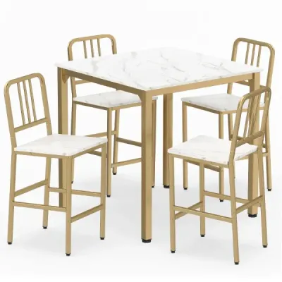Culoare 5 Dining parţial Group Metal Frame Industrial 4 Bar Stool spațiu de economisire pentru sala de mese aur și alb