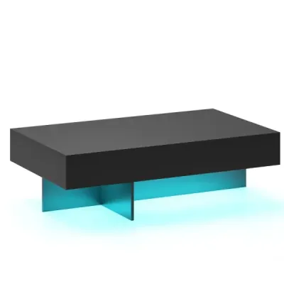 Masa de cafea LED Mare luciu 3 sertare telecomanda 120x70x35cm Alb marmură artificială Negru