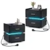2 Set Masa de noapte cu stație de încărcare LED-Bed masă 2 sertare moderne semi-țesute negru